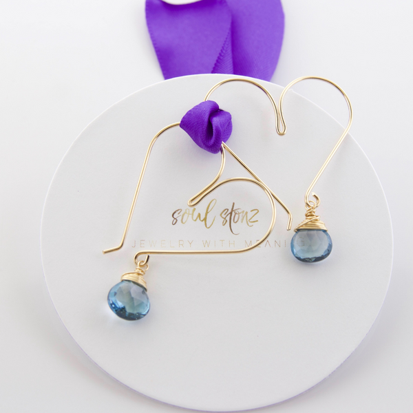 Heart Hoops Medium  - Blue Topaz