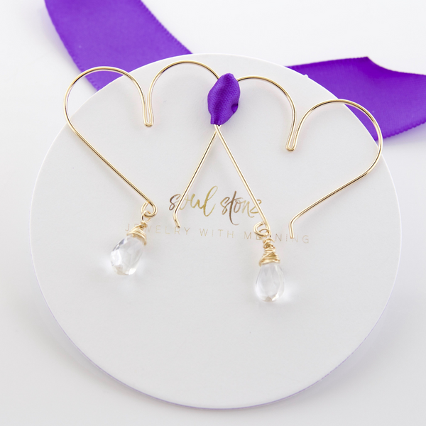 Heart Hoops Medium - Crystal Quartz - Gold Filled