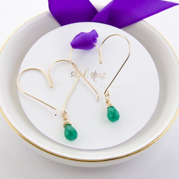 Heart Hoops Medium- Green Onyx