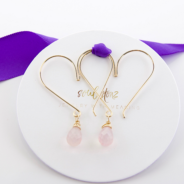 Heart Hoops - Medium Rose Quartz Gold