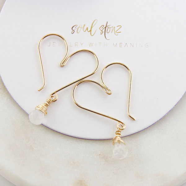 Heart Hoops Small - Rainbow Moonstone Goldfilled