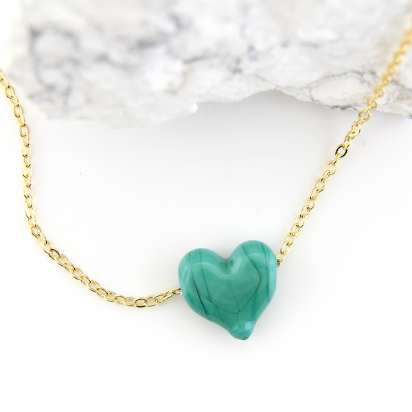 Murano Glass Heart Necklace - Green