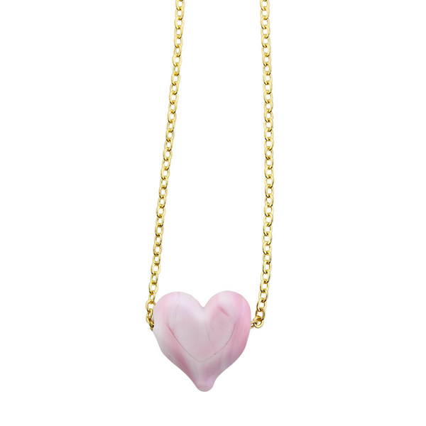 Murano Glass Heart Necklace - Pink