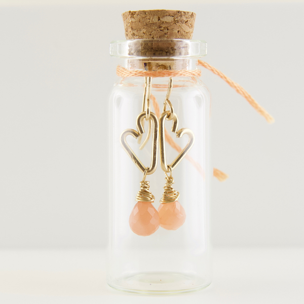 Heart Drop Bottle Earrings - Peach Moonstone