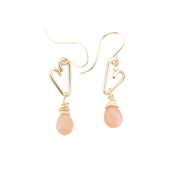 Heart Drop Bottle Earrings - Peach Moonstone