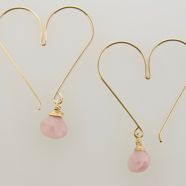Heart Hoops Medium - Pink Agate