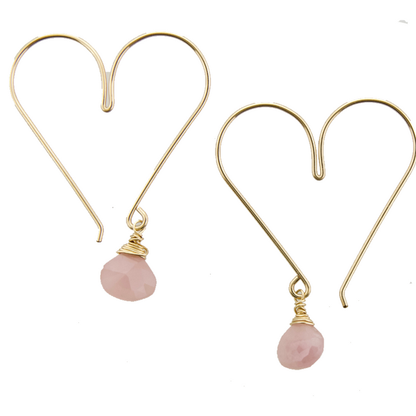 Heart Hoops Medium - Pink Agate