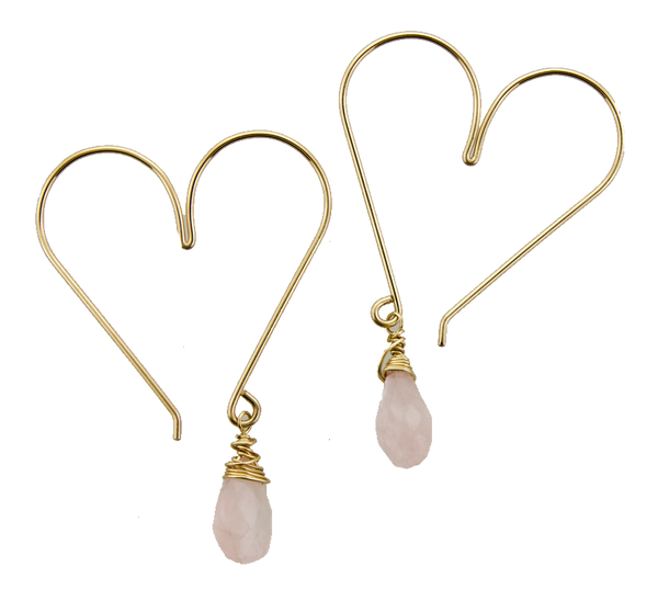Heart Hoops - Medium Rose Quartz Gold