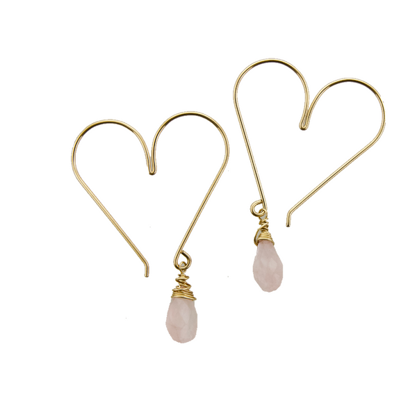 Heart Hoops - Medium Rose Quartz Gold