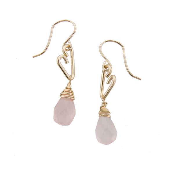 Heart Drop Bottle Earrings - Rose Quartz - Small