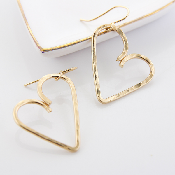 Hammered Heart Earrings - Small