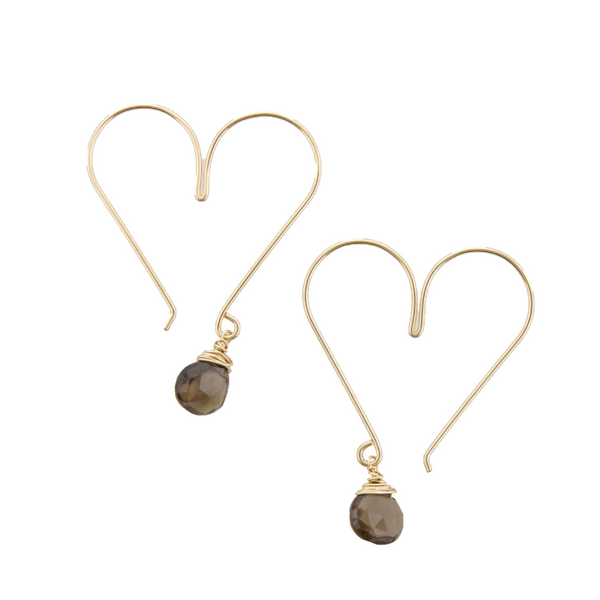 Heart Hoops Small - Smoky Quartz
