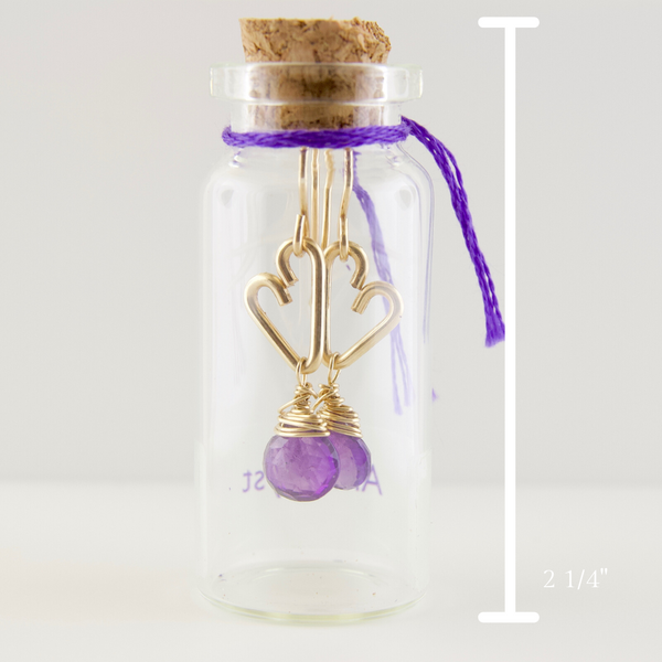 Heart Drop Bottle Earrings - Amethyst - Small