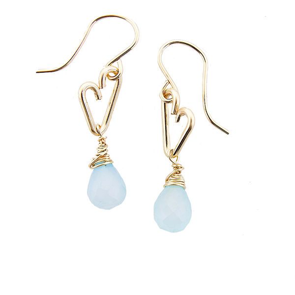 Heart Drop Bottle Earrings - Aqua Chalcedony - Small