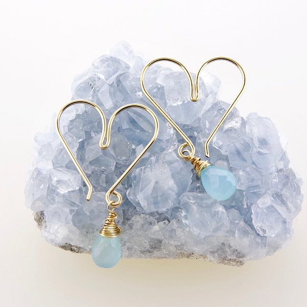 Heart Hoops Small - Aqua Chalcedony