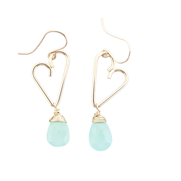 Heart Drop Earrings - Aqua Chalcedony  - Medium Size