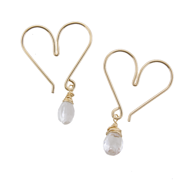 Heart Hoops Small - Gold-filled - Crystal Quartz