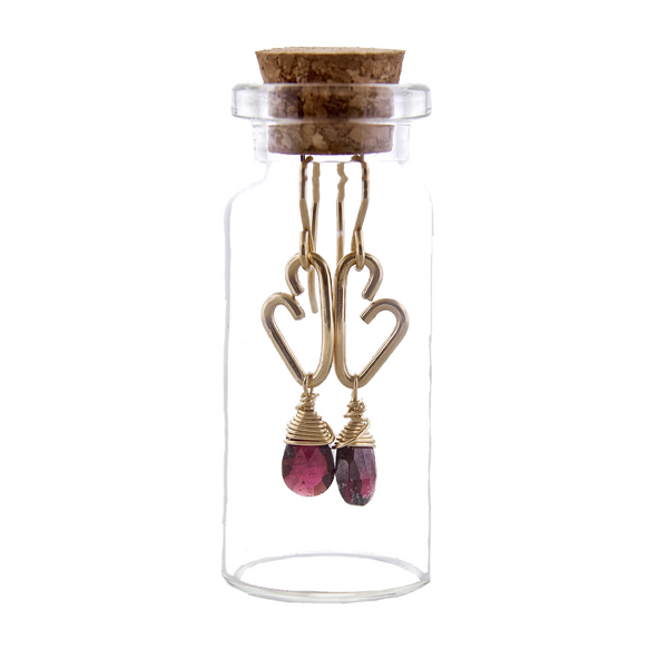Heart Drop Bottle Earrings - Garnet - Small