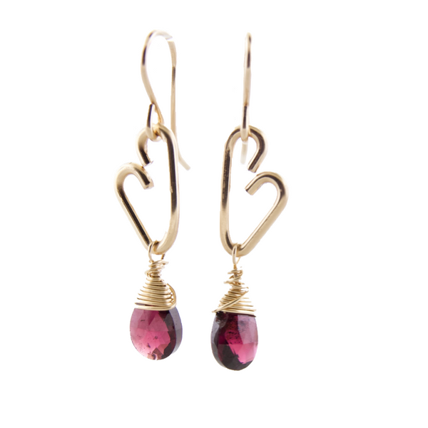 Heart Drop Bottle Earrings - Garnet - Small