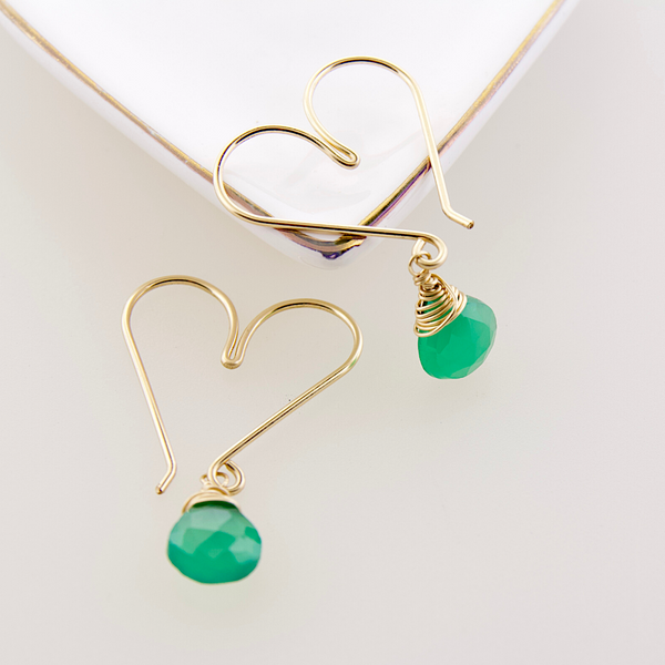 Heart Hoops Small - Green Onyx