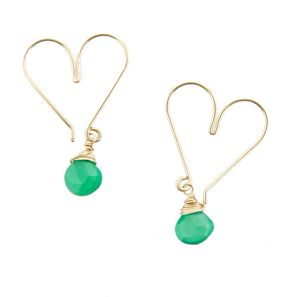 Heart Hoops Small - Green Onyx
