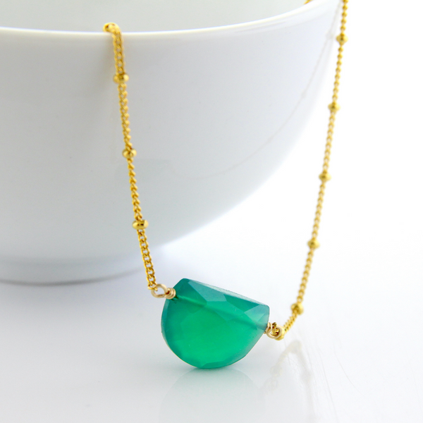 Half Moon Gemstone Necklace - Green Onyx