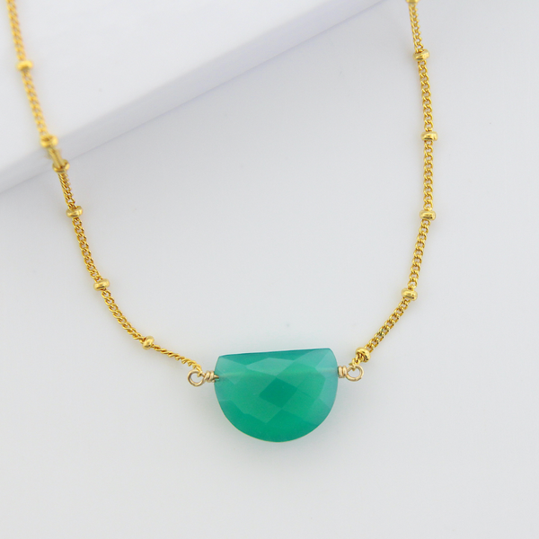 Half Moon Gemstone Necklace - Green Onyx