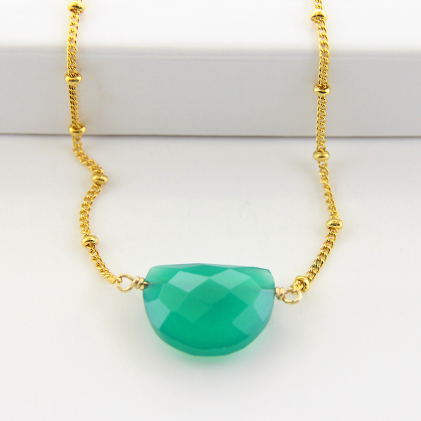 Half Moon Gemstone Necklace - Green Onyx