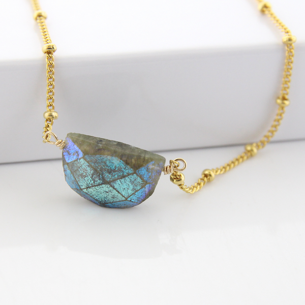 Half Moon Gemstone Necklace - Labradorite Large
