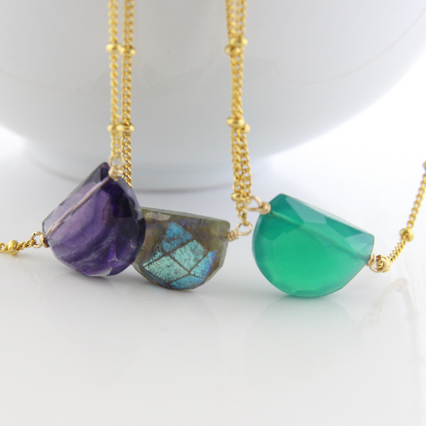Half Moon Gemstone Necklace - Green Onyx
