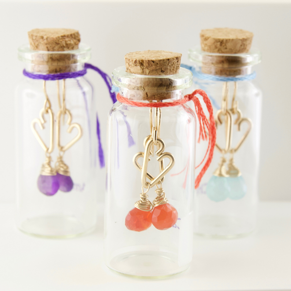 Heart Drop Bottle Earrings - Carnelian - Small