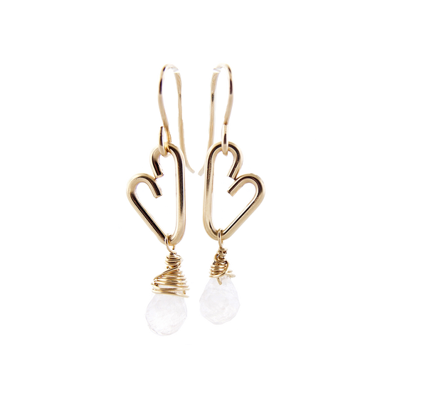 Heart Drop Bottle Earrings - Rainbow Moonstone -Small