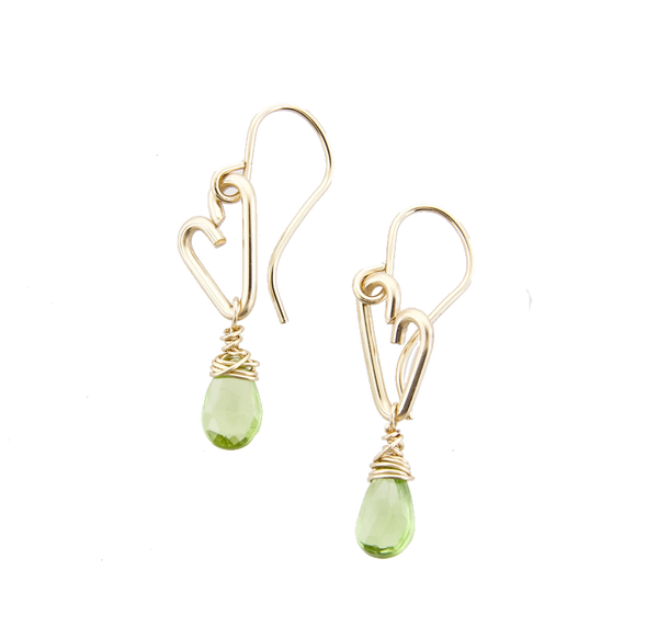 Heart Drop Earrings - Peridot