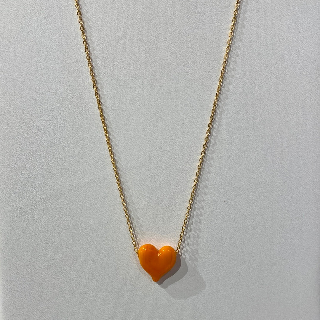 Murano Glass Heart Necklace - Orange