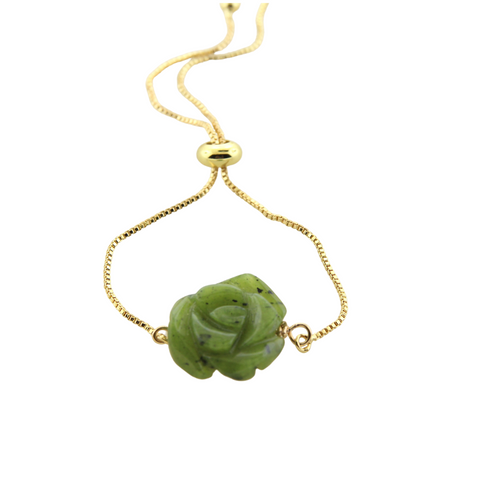 Green Jade Carved Flower Adjustable bracelet