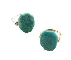 Amazonite Wire Wrapped Ring - Gold filled