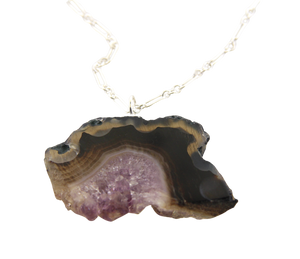 Amethyst Agate Slice Necklace on Sterling Silver