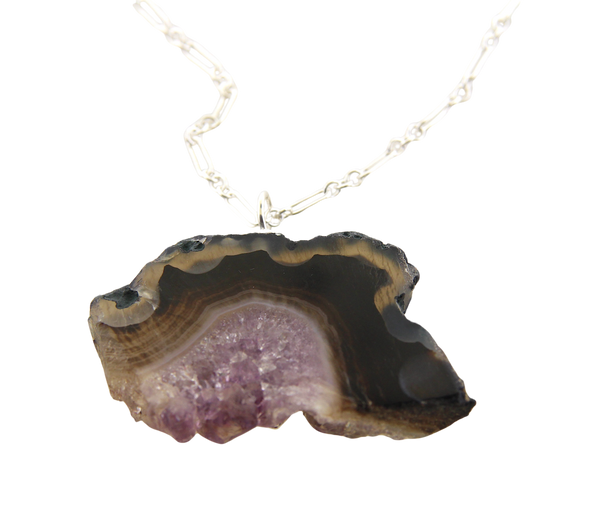 Amethyst Agate Slice Necklace on Sterling Silver