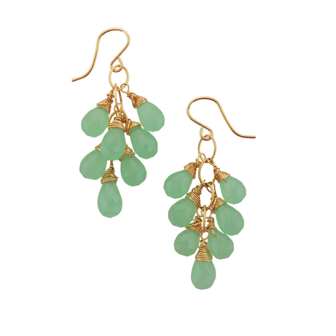 Gemstone Cluster Earrings - Aqua Chalcedony