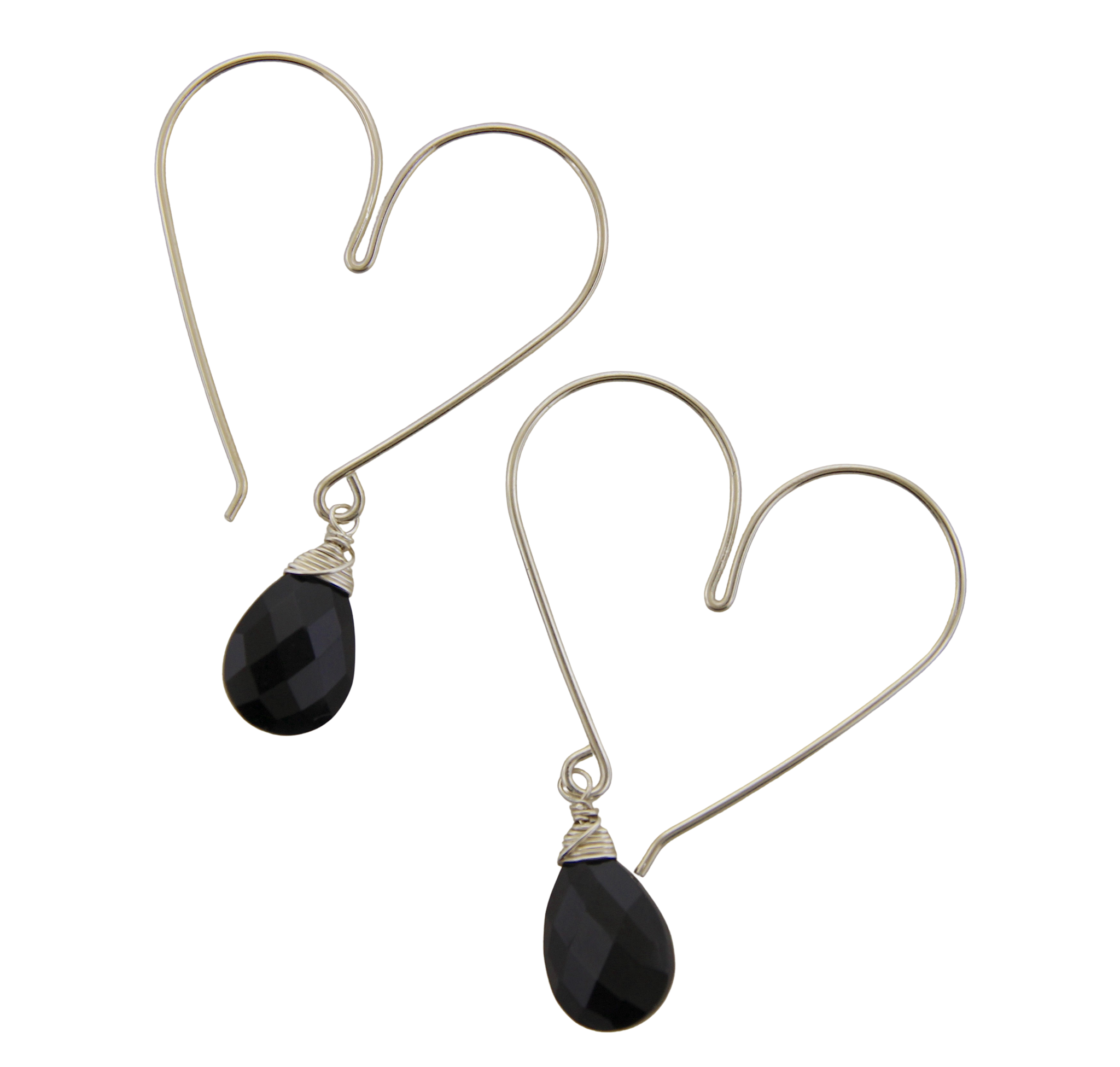 Heart Hoops Medium - Black Onyx - Silver