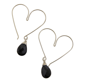 Heart Hoops Medium - Black Onyx - Silver