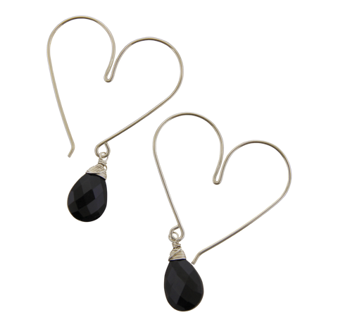 Heart Hoops Medium - Black Onyx - Silver