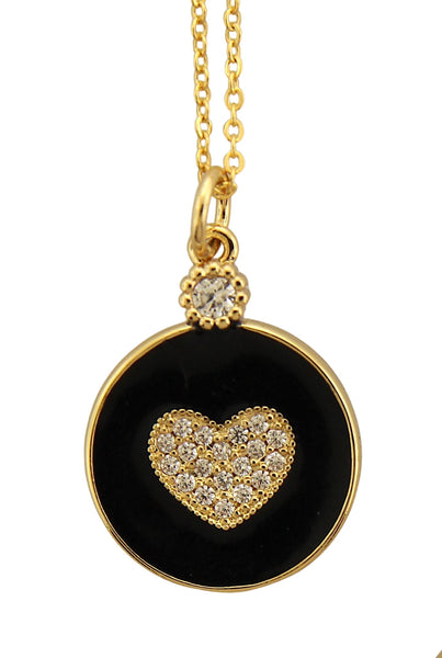 CZ & Enamel Heart Medal Necklace