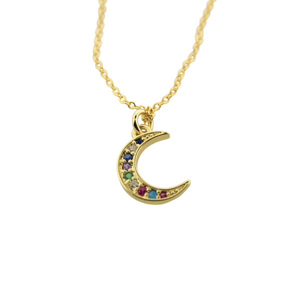 Tiny Sparkle Colorful Crescent Moon Necklace