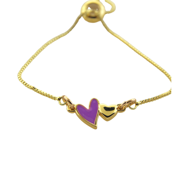 Double Heart Adjustable Bracelet - Purple