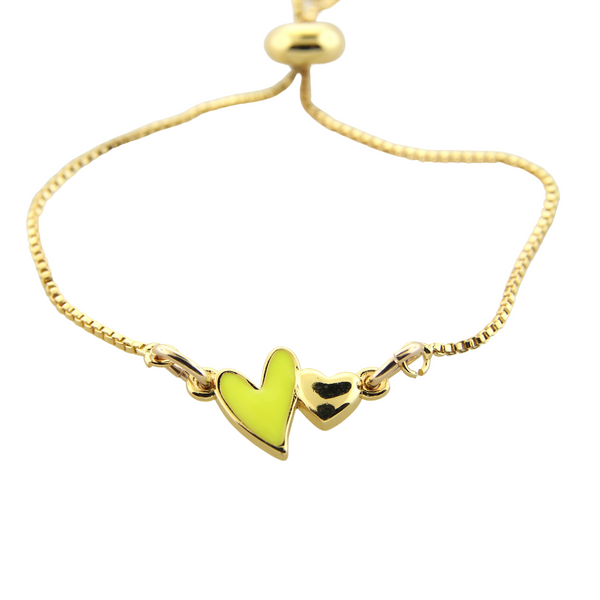 Double Heart Adjustable Bracelet - Yellow