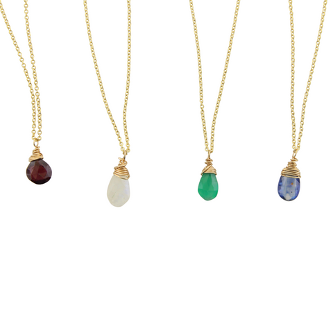 Gemstone Drop Necklaces on 14K Plated chain