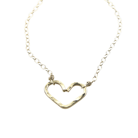 Hammered Heart Light Chain Necklace - Sterling Silver