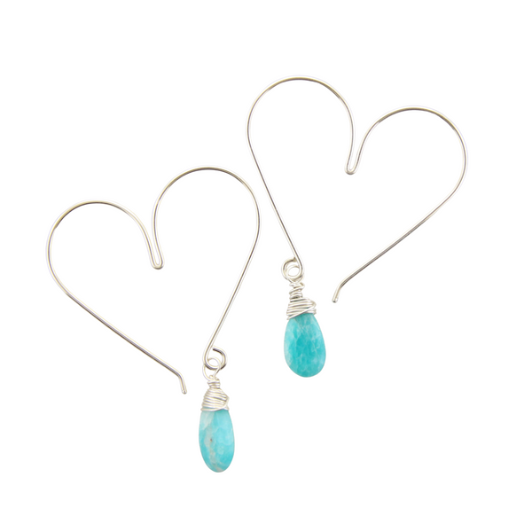 Heart Hoops Silver Medium - Amazonite