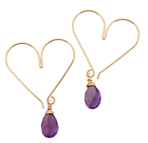 Heart Hoops Medium -Amethyst